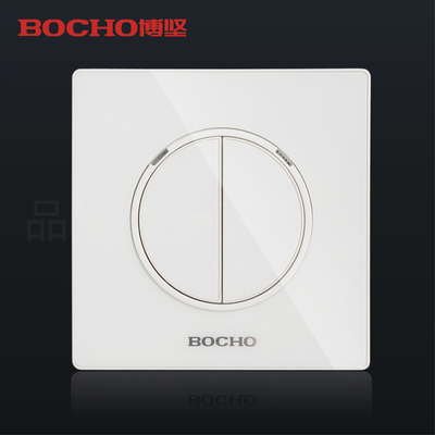 BOCHO博坚水晶LED轻点开关插座面板铁钢架雅白D10  二位双控