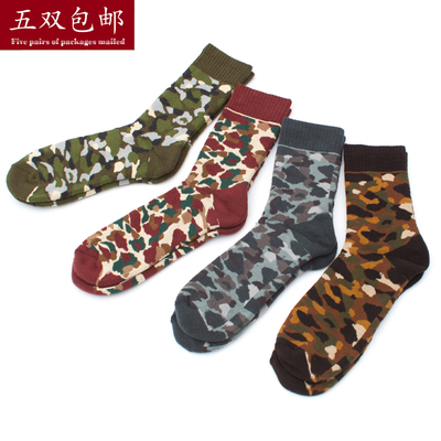 迷彩男袜纯棉加厚中筒袜子男 欧美海军风个性设计潮袜 滑板街头袜