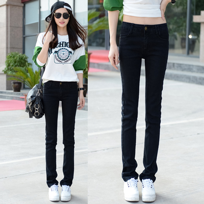 2016年秋季黑色弹力直筒牛仔裤 韩版新款直通修身显瘦牛仔女
