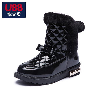 U88童鞋 女童靴子 单靴中大童公主靴2015冬季新款韩版儿童棉靴