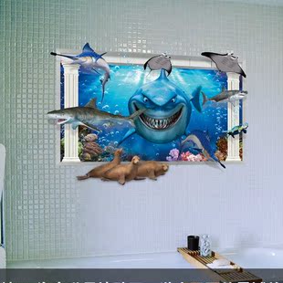 3D立体墙贴海底世界海豚创意儿童房男孩卧室床头装饰墙面贴纸贴画