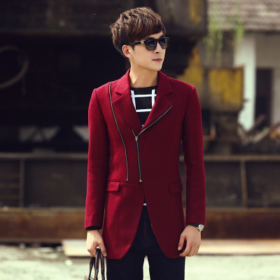2015韩版新款男士时尚长款大衣呢料风衣修身外套潮2015-F16-F185