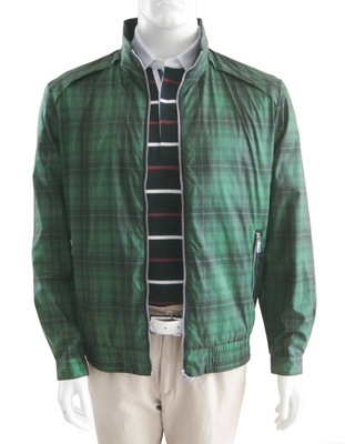 品牌男士休闲商务单夹克 休闲外套立领 罗纹 绿色大格子男中年款