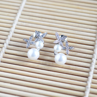 新品包邮925纯银耳针韩版锆石贝母珍珠精致时尚微镶耳钉耳环