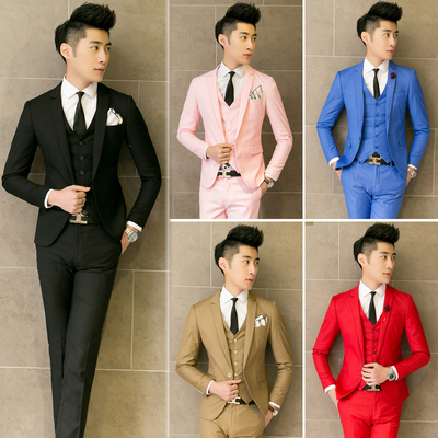 影楼摄影拍照主题男装韩版修身西服套装主持人礼服男士西装三件套