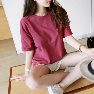 2016春夏季新款韩版女装t恤学生休闲宽松纯色短袖上衣打底衫百搭