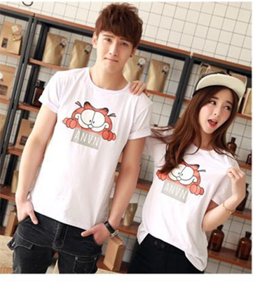 夏季新款修身体血衫韩版可爱卡通加菲猫咪休闲圆领短袖T恤