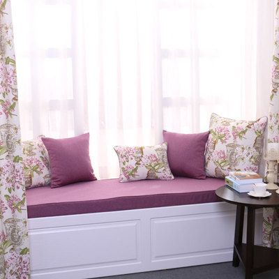 美式乡村飘窗垫夏款订做 紫色窗台垫榻榻米垫子防滑可定制