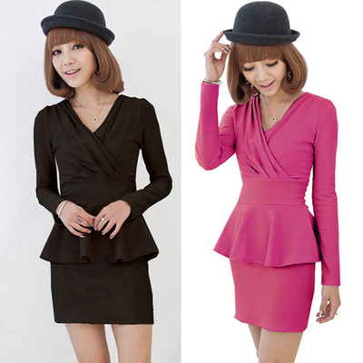 韩版春秋衣服女装个性时尚潮流性感短款长袖假两件套裙子套装短裙