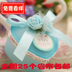 结婚创意喜糖盒 个性定制心形玫瑰花镜子喜糖盒子 礼物盒 首饰盒