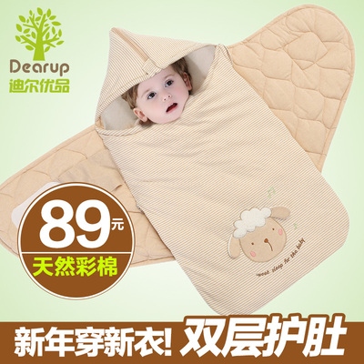 迪尔优品 婴儿抱被彩棉秋冬保暖 新生儿纯棉抱毯宝宝包被护肚加厚