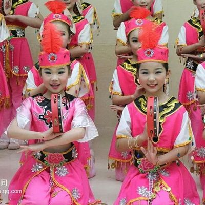少数民族舞蹈服装西域舞起幸福鼓儿童表演服维族女童新疆舞演出服