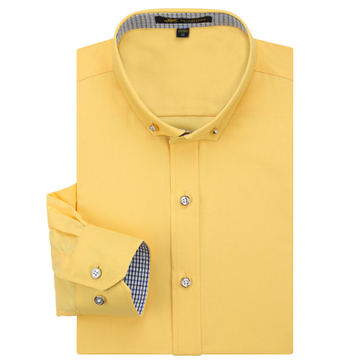 2015保罗秋冬男士正装商务纯色长袖衬衫 高档男免烫工作衬衣 黄色