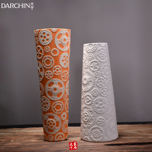 现代新中式欧式简约齿轮创意落地陶瓷花瓶花器摆件家居门店装饰品