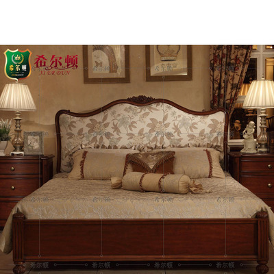 特价美式家具 实木雕花床 欧式布艺软靠床 1.8米双人床 古典婚床