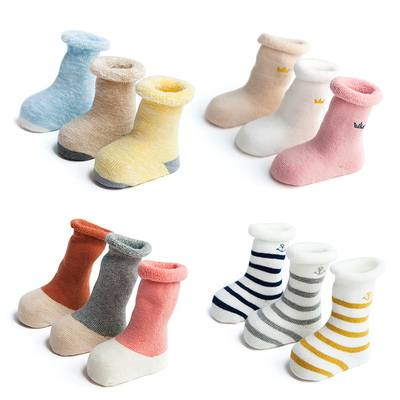 婴儿袜子秋冬毛圈加厚0-6-12个月男女宝宝1-3岁保暖中筒可爱棉质