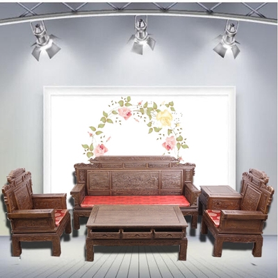 红木家具 非洲鸡翅木财源滚滚沙发 小款五件套实木客厅沙发组合