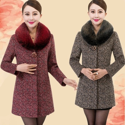 2015新款中老年羊毛呢大衣女冬季中长款千鸟格羊绒女装修身呢外套