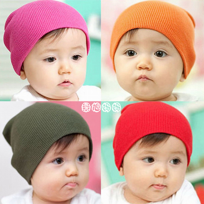 POPKID韩国进口正品糖果色新生儿宝宝棉线套头帽婴儿童帽子亲子帽