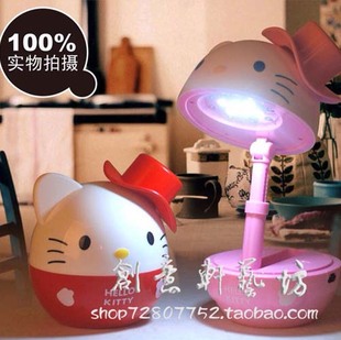 Q版KT猫台灯 节能充电LED学习灯 创意带帽子凯蒂猫3档USB护眼台灯