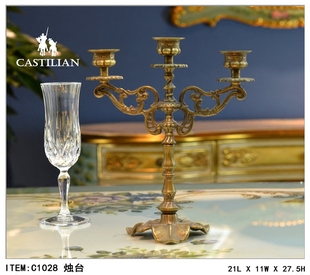 CASTILAN美国进口大牌软装欧美新古典别墅玄关客厅三头纯铜大烛台