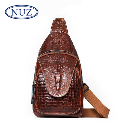 NUZ2016新款鳄鱼纹真皮胸包 香港品牌头层牛皮多功能休闲包包5922