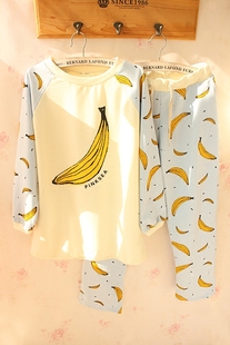 推荐の韩国代购香蕉纯棉长袖睡衣套装可爱大码可外穿女春秋家居服
