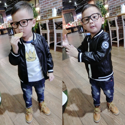 童装男童皮衣外套加厚2015新款儿童 韩版男孩中大童加绒皮夹克