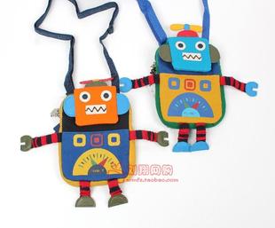 韩版韩国机器人造型纯棉材质儿童男童斜挎包零钱包明星款
