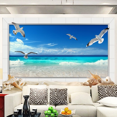 3D客厅电视背景墙 无缝风景沙发壁纸壁画 儿童房卧室床头海景墙纸