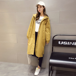 七月原创设计2016年韩版新款女装宽松时尚潮流中长款连帽风衣外套