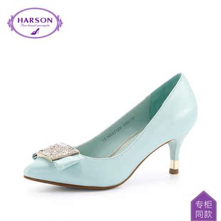 哈森女款优雅羊皮革细跟水钻尖头浅口单鞋HS57129