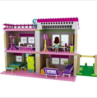 叻高模型DIY儿童组装积木海边别墅女孩过家家玩具建筑图拼装礼物