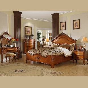 美式实木家具 卧室组合家具 欧式雕花大床1.5 1.8米双人床定做