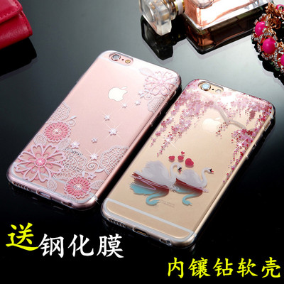 iPhone6s手机壳4.7 苹果6plus保护套 超薄透明硅胶软壳钻创意潮女