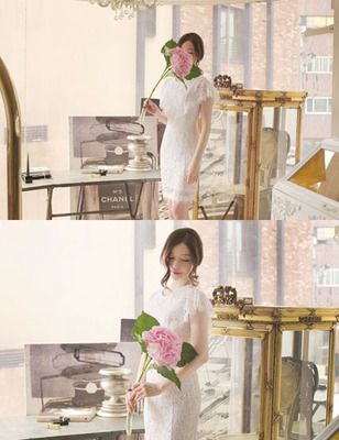 韩国代购正品louise-Milkcocoa女装新款修身高雅蕾丝连衣裙