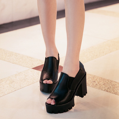 2015新款欧美女凉鞋黑色纯色超高8厘米正品特价包邮