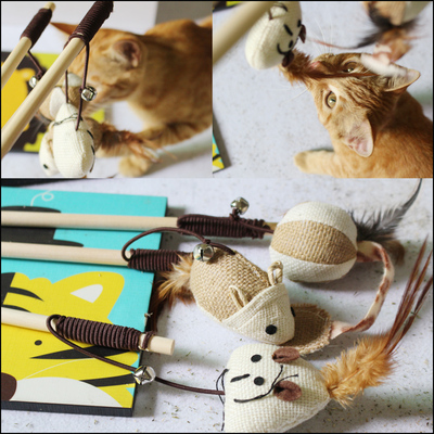 含猫薄荷猫玩具老鼠小鸟麻布球木杆逗猫棒互动益智训练宠物猫用品
