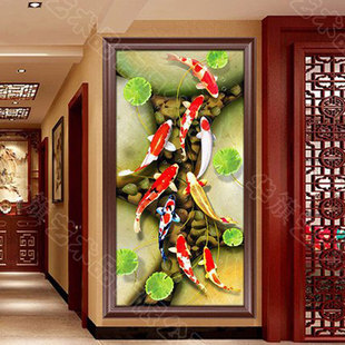 油画九鱼图纯手绘现代欧式壁画客厅餐走廊过道风水挂画玄关装饰画