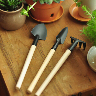 迷你园艺三件套 花园小铁铲 铁锹 挖土工具 园艺种花工具套装用品