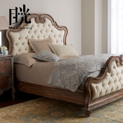 美式实木床法式复古做旧橡木床1.5 1.8米双人床地中海北欧家具