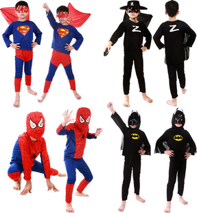 儿童表演服万圣节化妆舞会分体服装蜘蛛侠蝙蝠侠超人佐罗套装