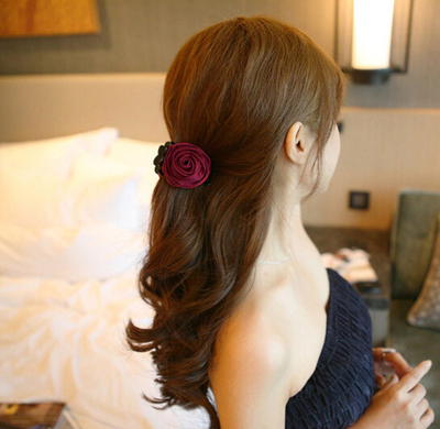 韩国布艺玫瑰花朵发夹 韩版头饰中号抓夹边夹 头花发饰品发卡