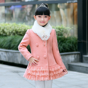 童装2015新款女童毛呢外套加厚保暖秋冬装日系长袖粉色红色大衣