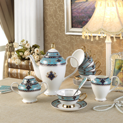 15头骨瓷英式下午茶欧式宫廷咖啡具茶具套装陶瓷咖啡杯碟三层盘