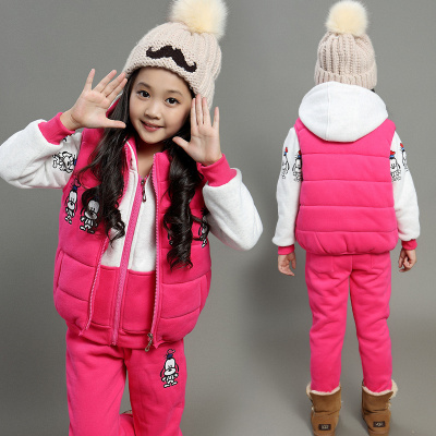 女童冬装纯棉卡通三件套5-10-12岁中大童女宝宝加绒卫衣冬季套装