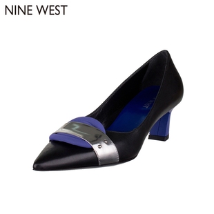 NINE WEST高端全真皮高跟鞋羊皮尖头中跟单鞋-351035376L