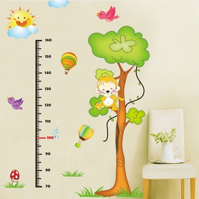 特价包邮猴子身高树卡通太阳气球身高贴儿童房间幼儿园背景装饰贴