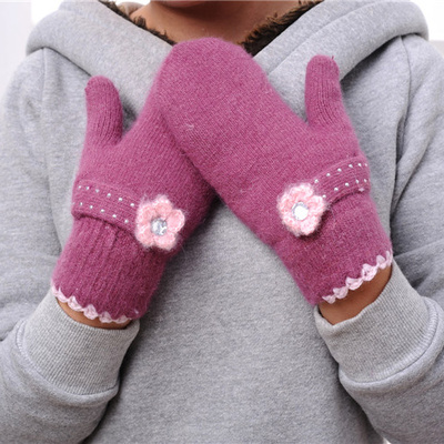 【天天特价】羊毛手套女 冬可爱全指羊毛手套双层加厚连指白手套