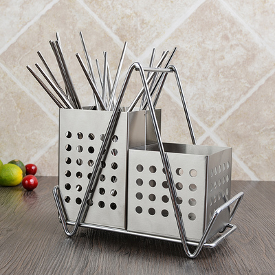 不锈钢筷子筒 挂式沥水双筒筷笼架 创意厨房餐具收纳盒 限区包邮